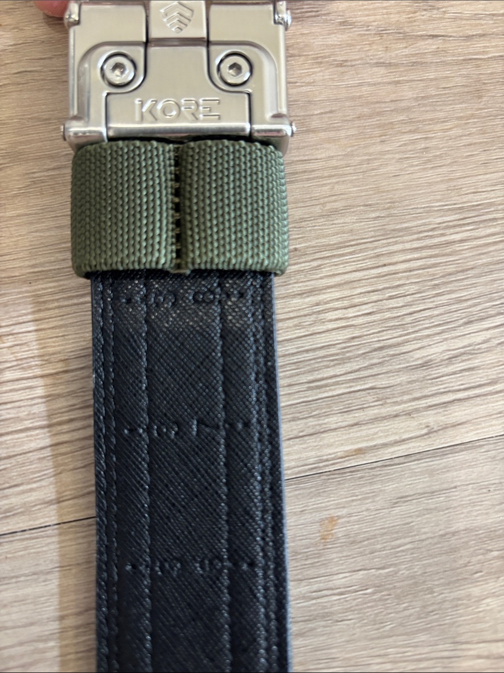 Men's Olive Green Belt with Silver Clip Buckle - Picture 7 of 8